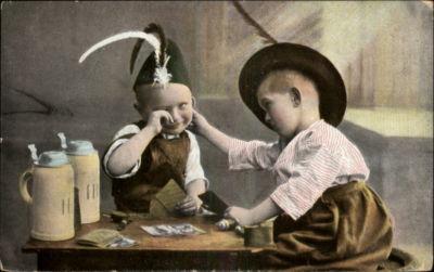 German or Austrian Boys Hats Playing Cars Beer Steins