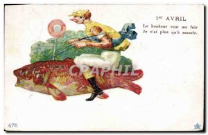 Old Postcard Fantasy Poisson April 1st Jockey Equestrian