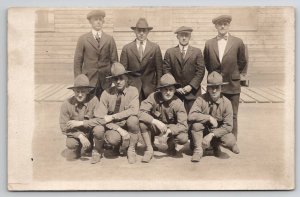 RPPC Four Dapper Men With Four Handsome Soldiers c1917 Real Photo Postcard S24