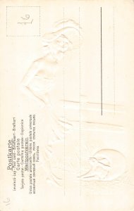 Easter Elegant Lady Hat Rabbit Egg Shell Airbrushed embossed postcard B832