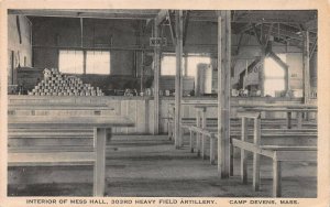 Mess Hall, 303rd Heavy Field Artillery, Camp Devens, MA, Early Postcard, Unused 