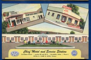 Chief Motel Service Station Montpelier Idaho id linen postcard