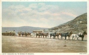 1916 Arizona Hauling oil Mines Fred Harvey Phostint Postcard horses RPO Cancel