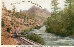 Postcard Early View of Train Tracks & Cathedral Spires, Platte Canon, CO.  Y9