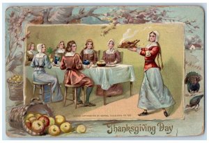 c1910's Thanksgiving Day Woman Serving Turkey Tuck's Embossed Antique Postcard 