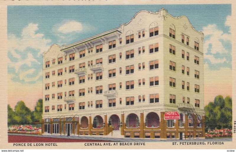 ST PETERSBURG, Florida, 1930-40s; Ponce De Leon Hotel, Central Ave. At Beach ...