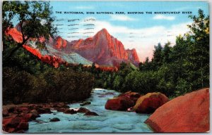 1939 The Watchmen Zion National Park Showing Makuntuweap River Posted Postcard