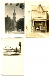 3 RPPC's - Church, House, Hotel