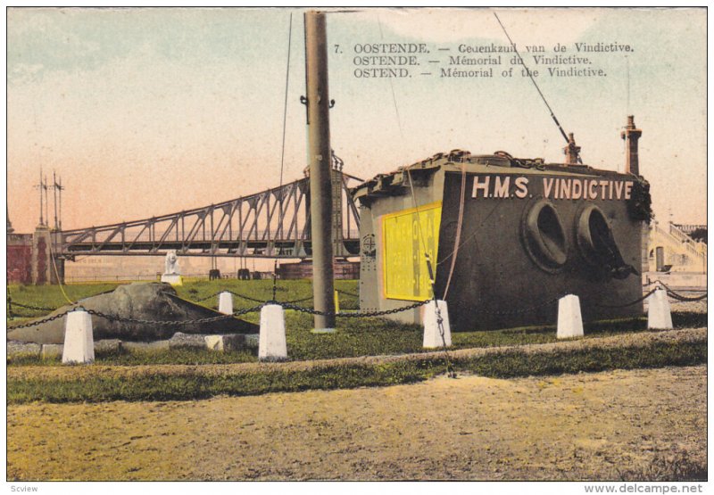 OSTEND (West Flanders), Belgium, 1900-1910s; Memorial Of The Vindictive, H.M....