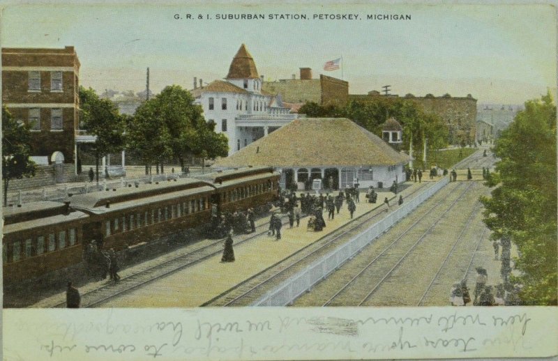 C. 1910 G. R. & I. Suburban Station, Petoskey, Michigan Vintage Postcard F29 