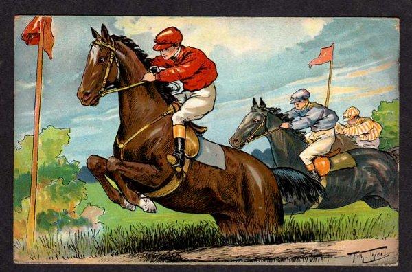 Steeple Chase Jump Horse Race Vintage Thiele Postcard UDB Undivided Back Horses