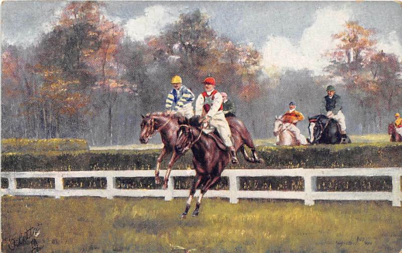 Steeplechase Horse Racing Last Mile 1909 Tuck postcard