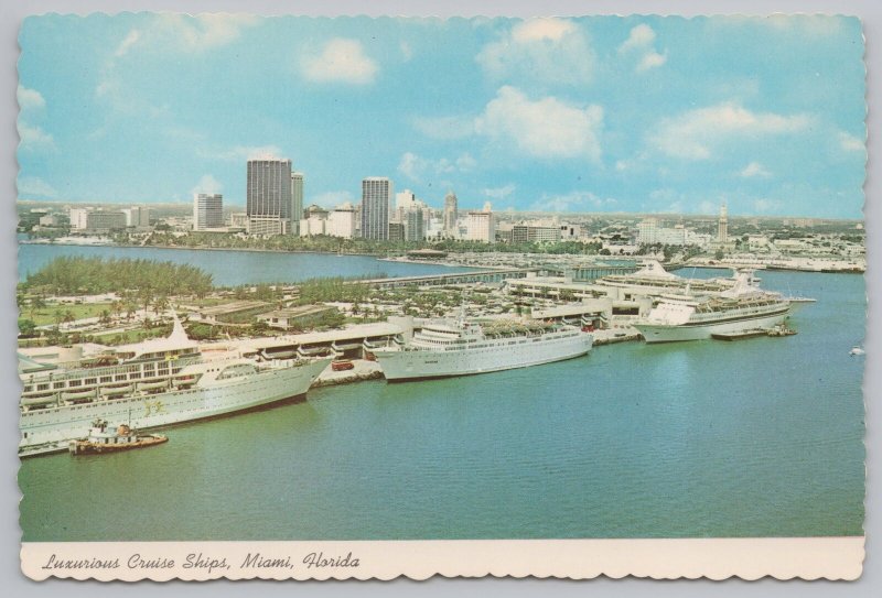 Transportation~Miami Florida~Luxurious Cruise Ships Docked~Continental Postcard 