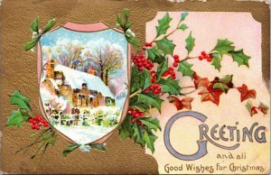 Postcard Greeting and all Good Wishes for Christmas - winter home