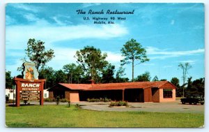 MOBILE, AL Alabama ~ THE RANCH RESTAURANT c1950s Car Roadside  Postcard