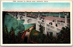 New Bridge To Belle Isle Detroit Michigan MI Panorama on River & Road Postcard