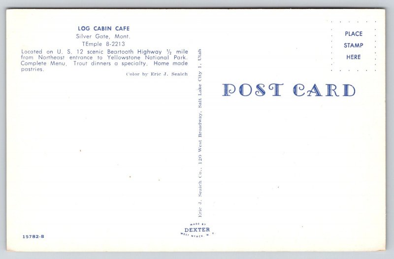 Silver Gate Montana~Log Cabin Cafe Interior~Red Light~Counter~Booths~1950s PC