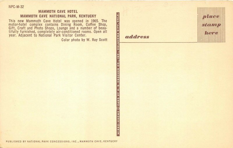 Mammoth Cave National Park Kentucky 1960s Postcard Mammoth Cave Hotel