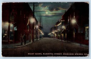 Excelsior Springs Missouri Postcard Night Scene Marietta Street Moonlight 1916