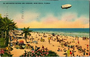 Miami Beach in Winter, Goodyear Blimp, Miami Beach FL c1939 Vintage Postcard L40