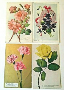 (4) Postcards Vintage Flowers 3-Roses 1 Misc.    S8