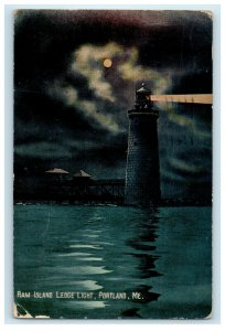 1911 Ram Island Ledge Light Portland Maine ME Antique Posted Postcard