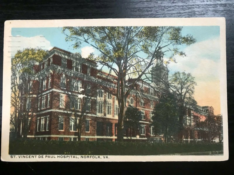 Vintage Postcard 1929 St. Vincent de Paul Hospital Norfolk Virginia