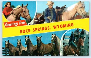 Greetings From ROCK SPRINGS, WY Wyoming ~ HORSES Multiview c1960s  Postcard