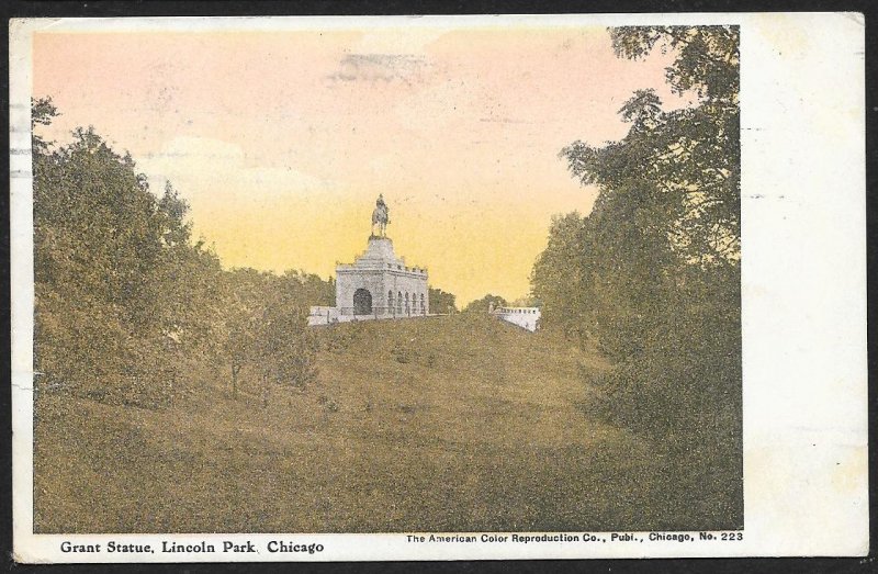 Grant Statue Lincoln Park Chicago Illinois Used c1909