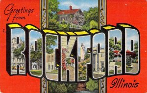 Linen Era, Large Letter, Rockford, IL, Illinois,  Old Postcard