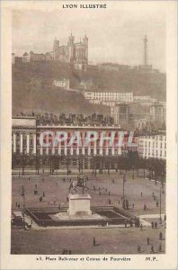 Old Postcard Lyon Bellecour Square and Coteau de Fourviere