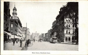 View of Main Street, Streetcars, Hartford CT Undivided Back Vintage Postcard P41