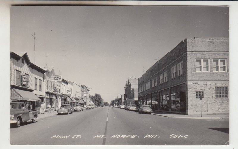 P2351 1959 photo postcard main street view old cars etc mt horeb wisconsin