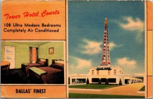 Linen Postcard Tower Hotel Courts in Dallas, Texas~137368