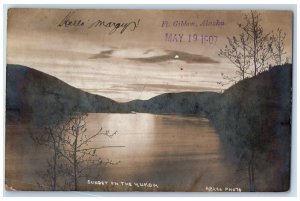 1907 Sunset On The Yukon River View Ft. Gibbon Tanana AK RPPC Photo Postcard 