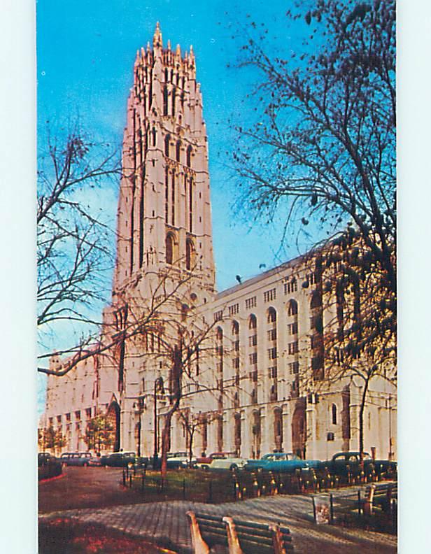 Unused 1950's OLD CARS & CHURCH SCENE Manhattan New York NY p3854