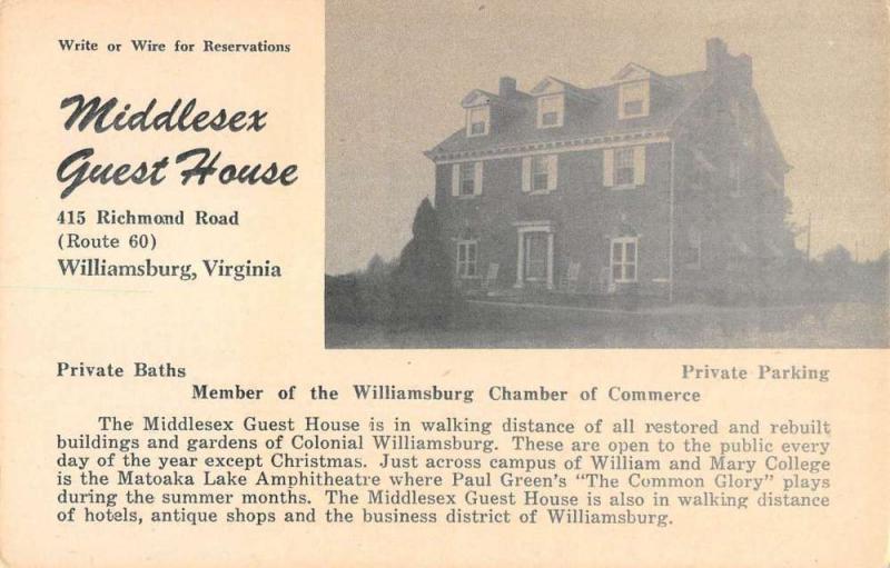 Williamsburg Virginia outside view Middlesex Guest House antique pc ZA440240