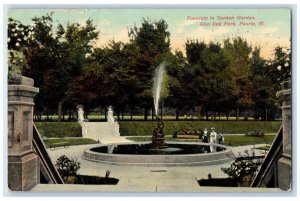 1910 Fountain Sunken Garden Glen Oak Park Fountain Peoria Illinois IL Postcard