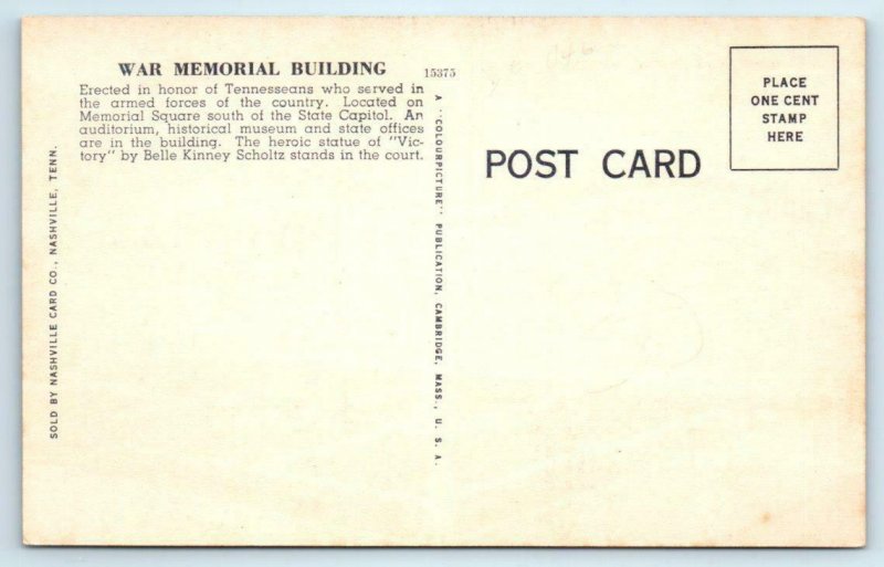 3 Postcards NASHVILLE, TN ~ War Memorial, Memorial Square, State Office Building
