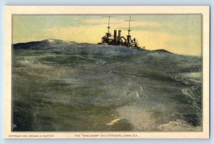 US Navy Ship Postcard The Wisconsin In A Typhoon China Sea Brown & Shaffer