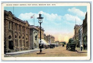 c1930's Second Street Showing Post Office Medicine Hat Alberta Canada Postcard