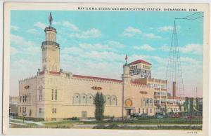 Old SHENANDOAH Iowa Ia Postcard MAY'S KMA STUDIO Broadcasting Station