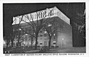 WASHINGTON DC~NIGHT VIEW OF THE SOUTHERN RAILWAY EXECUTIVE OFFICE BLDG POSTCARD