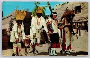 Native Americana~Deer & Buffalo Dancers @ Santa Clara Pueblo~PM 1965~Vintage PC