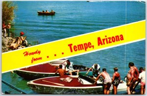 VINTAGE POSTCARD HOWDY FROM TEMPE ARIZONA BOATING SCENE c. 1960s
