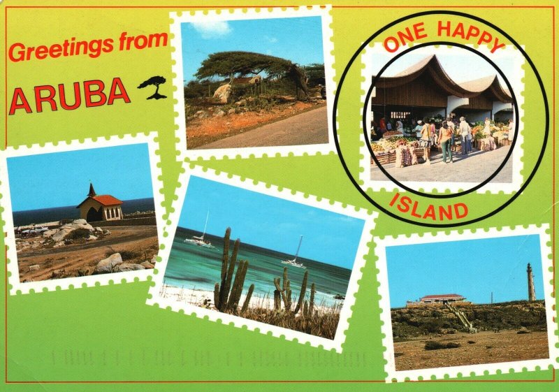 Vintage Postcard Greetings from Aruba One Happy Island Many Happy Faces