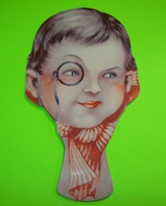 Victorian Trade Card Anis Del Tigre Hand Paddle Fan Diecut Girl With Monocle Old