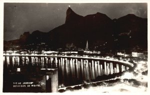 Vintage Postcard 1910's Rio De Janeiro Botafoco De Noite RPPC