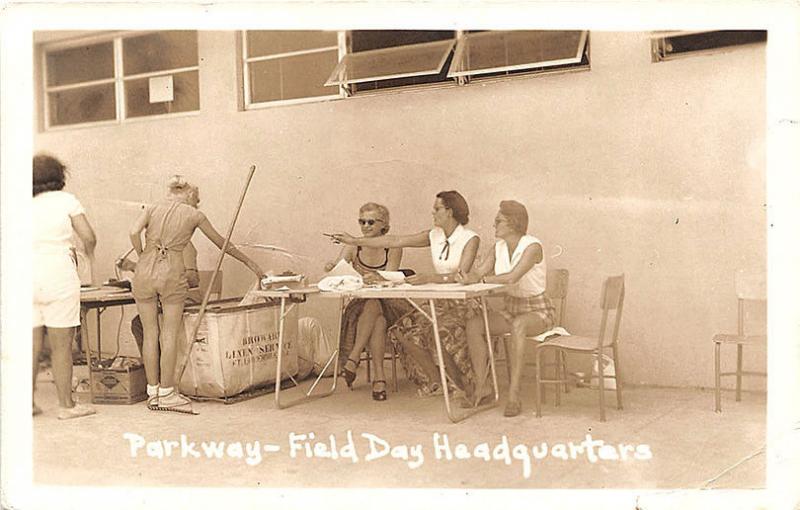 Fort Lauderdale FL Parkway Field Day HQ Women Linen Basket RPPC Postcard