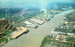 Aerial View Postcard Alabama State Docks Port of Mobile Alabama